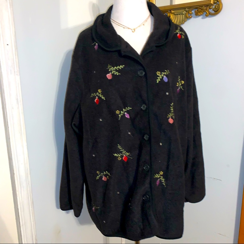 Vintage 22W/24W Fleece Holiday Christmas Lights Button Up Jacket Plus Size